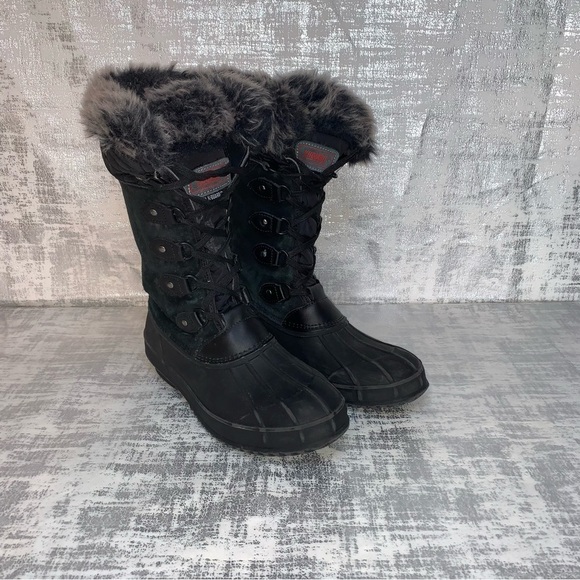 Khombu black lace up winter boots faux fur lined size 10 - Picture 12 of 12